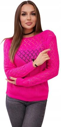 Sweter z ażurowym zdobieniem różowy neon