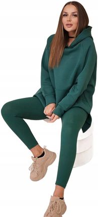 Komplet bawełniany bluza ocieplana + legginsy ciemny zielony