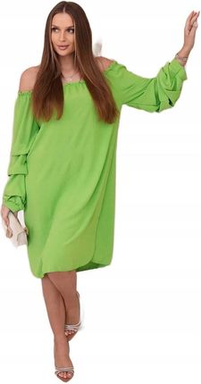 Sukienka hiszpanka z ozdobnym rękawem jasno zielona