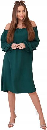 Sukienka hiszpanka z ozdobnym rękawem ciemno zielona