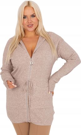 Rozpinany Sweter Plus Size damski Z Kapturem