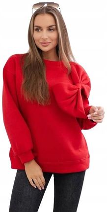 Bluza bawełniana ocieplana z duża kokardą czerwona