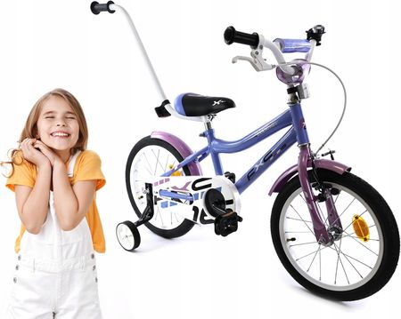 Midex Rower Dla Dziewczynki 16 Cali Boczne Kółka Fioletowy Rowerek Prowadnik
