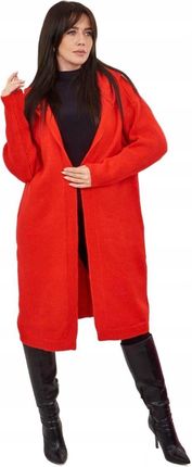 Sweter Kardigan z kapturem czerwony