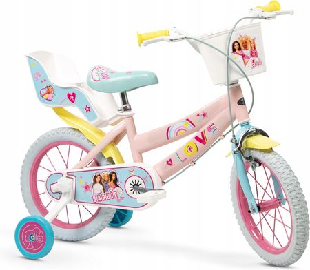 Toimsa Rower Dziecięcy Dla Dziewczynki 14" Barbie Różowy Koła Boczne I Koszyczek