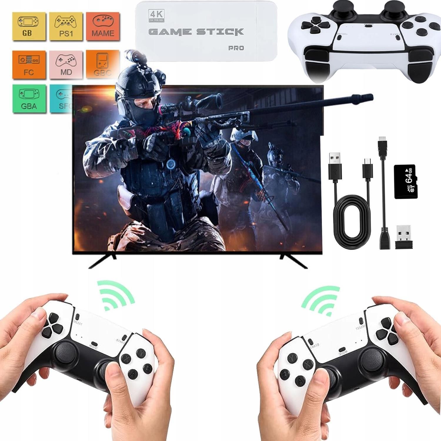Konsola do gier wideo 4K kontroler bezprzewodowy Gamepad wbudowane ponad  20000+ gier 64G Retro przenośny odtwarzacz gier HD TV Game Stick -  AliExpress