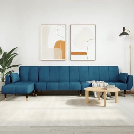 Sofa Rozkładana W Kształcie L Niebieska 275X140X70Cm Aksamit 3157205