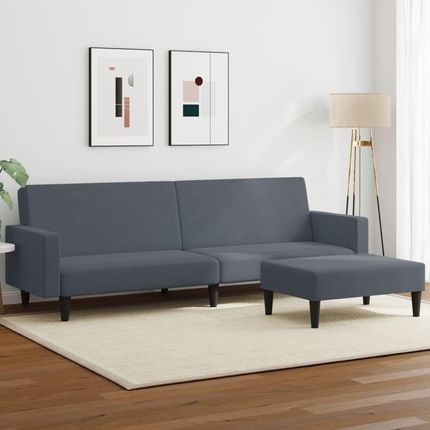 Emaga 2 Seater Sofa Bed With Footstool Dark Gray Velvet 1329916