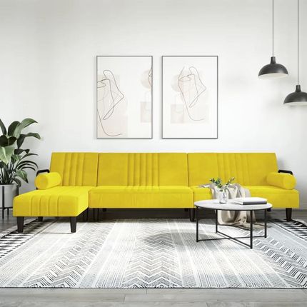 Sofa Rozkładana L Żółta 260X140X70 Cm Aksamit 3157246