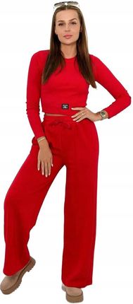 Kesi Komplet Bawełniany, Bluzka Prążkowana + Spodnie Czerwony