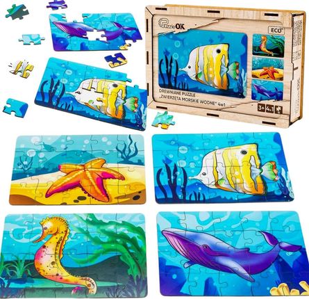 Puzzleok Puzzle Drewniane 4W1 Zwierzęta Morskie