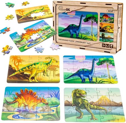 Puzzleok Puzzle Drewniane 4W1 Dinozaury
