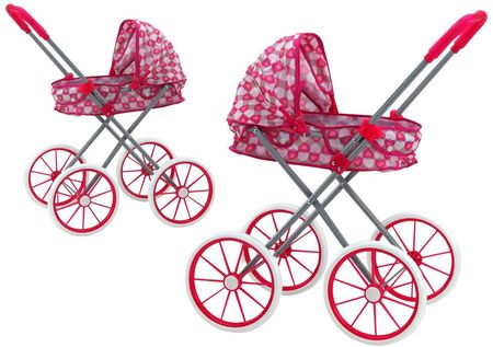 Lean Toys Wózek Dla Lalek Duże Koła Składany Różowy Serduszka