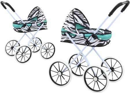 Lean Toys Wózek Dla Lalek Duże Koła Składany Zebra Turkus