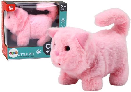 Lean Toys Kotek Pluszowy Interaktywny Zwierzątko Chodzi Miauczy Różowy