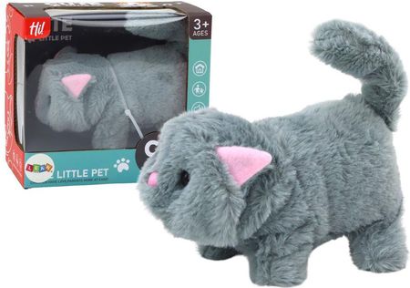 Lean Toys Kotek Pluszowy Interaktywny Zwierzątko Chodzi Miauczy Siwy