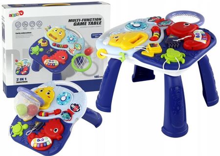 Lean Toys Stolik Edukacyjny 2W1 Zwierzęta Morskie Pianinko Zegar Kosz Piłki