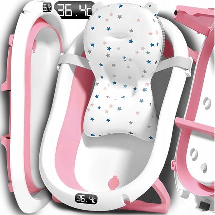 Netbuy Wanienka Składana Dla Dzieci Z Termometrem Poduszką Silikonowa Różowa Lcd