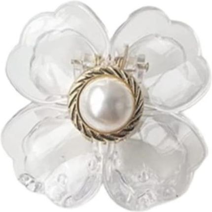 Ecarla Spinka Do Włosów Klamra XL Kwiat Transparentny Złoty Perła 6,5 X 6,5 Cm Sp271