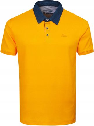 Polo Koszulka Męska Bawełna Żółta z Jeansowym Kołnierzykiem Pacific