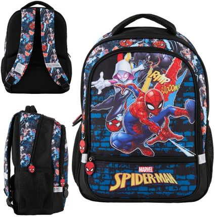 PASO Plecak Szkolny Młodzieżowy Dwukomorowy Czarny Spider-Man