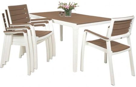 Meble Ogrodowe Keter Harmony Zestaw Stół + 4 Krzesła Biały Cappuccino