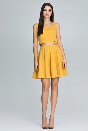 Modny Komplet damski luźna bluzka z rozkloszowaną spódnicą żółty XL