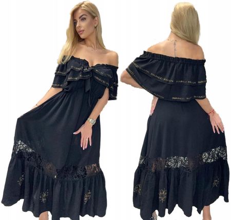 Sukienka czarna długa maxi Hiszpanka zwiewna Pf Paparazzi Fashion 2086 lato