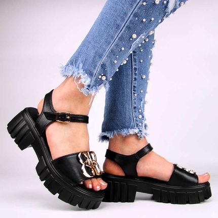 VINCEZA 7910 damskie sandały skórzane na na platformie czarne Rozmiar: 36