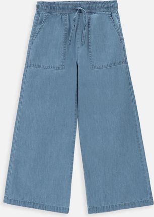 Spodnie tkaninowe niebieskie rozszerzane z kieszeniami