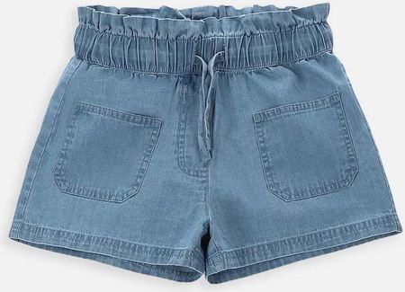 Krótkie spodenki niebieskie jeansowe wiązaniem w pasie i kieszeniami