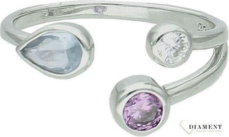 Srebrny pierścionek damski 925 w kolorowe cyrkonie rozmiar 16