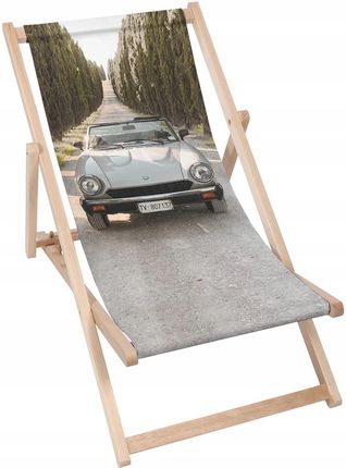 Dreamroots Leżak Składany Plażowy Drewniany Klasyczny Old Car Na Ogród Taras Vintage