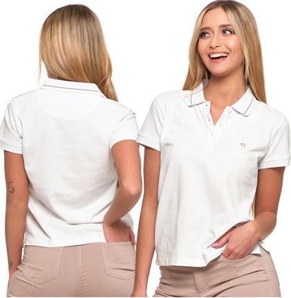 Biała Koszulka Damska Polo Premium Złote Wykończenie Moraj XL