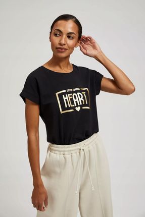 T-shirt z napisem i krótkimi rękawami czarny 44 od Moodo
