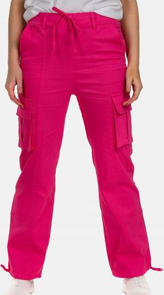 Spodnie damskie bojówki cargo kieszenie bawełniane modne różowe M