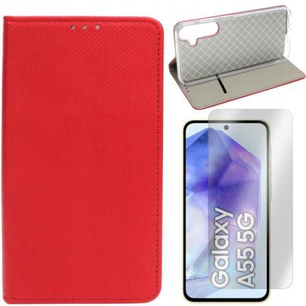 Gsm Hurt Etui Do Samsung Galaxy A35 5G Case Pokrowiec Smart Magnet Czerwone I Szkło