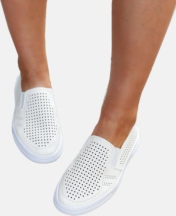 Sportowe buty damskie beżowe wsuwane tenisówki eko skóra 28759 rozmiar 41
