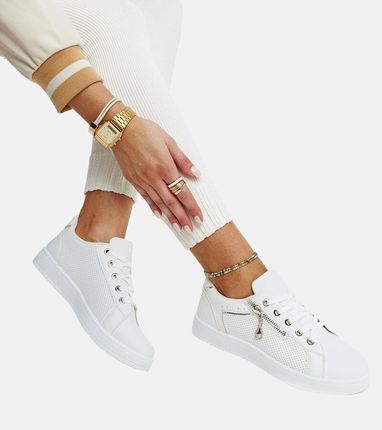 Sportowe buty damskie białe sneakersy ażurowe trampki 28187 rozmiar 37