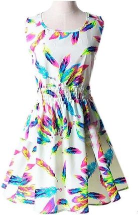 Letnie sukienki z nowoczesnymi motywami - piórami Rozmiary XS-XXL: S