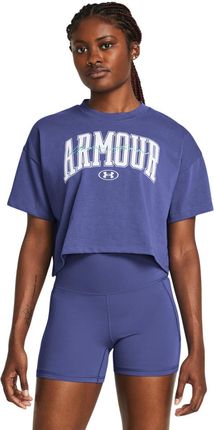 Damski t-shirt crop-top z nadrukiem Under Armour UA HW Scripted WM Crop SS - fioletowy