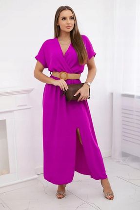 Sukienka długa z ozdobnym paskiem ciemno fioletowa