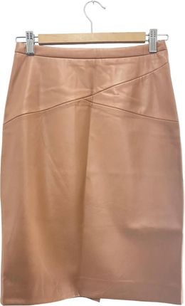 Damska spódnica ze sztucznej skóry, OODJI, kolor brązowy Rozmiary XS-XXL: XS