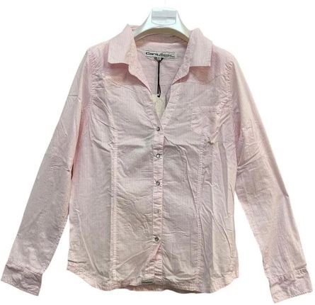 Damska koszula w paski z długim rękawem - biało-różowa Rozmiary XS-XXL: S