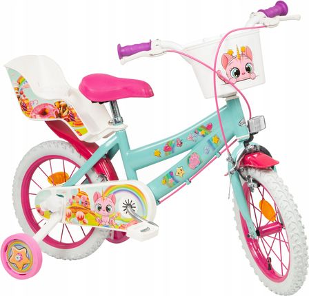 Toimsa Rower Dziecięcy Dla Dziewczynki 14" Jednorożec Kotek Koła Boczne Koszyczek