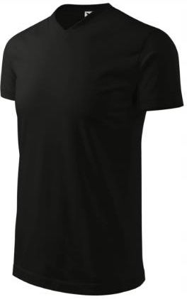 Wzmocniona Czarna Koszulka Heavy V-neck Bez Szwów Bocznych Bawełna 2XL