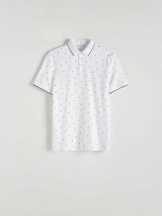 Reserved - Koszulka polo regular z mikroprintem - biały