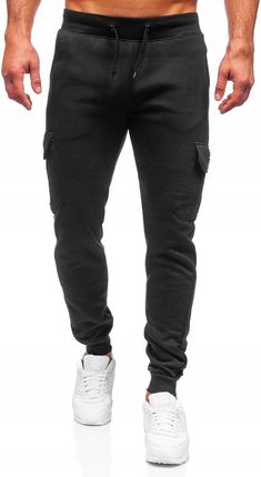 Czarne bojówki spodnie męskie joggery dresowe Denley JX8709B_XL