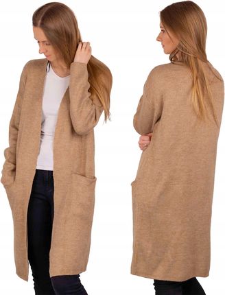 H&m Kobiecy Luźny Damski Długi Sweter Beżowa Narzutka Narzuta Kieszenie 42