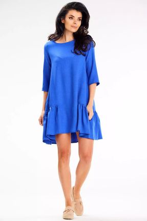 Prosta sukienka z falbanami przed kolano (Niebieski, L/XL)
